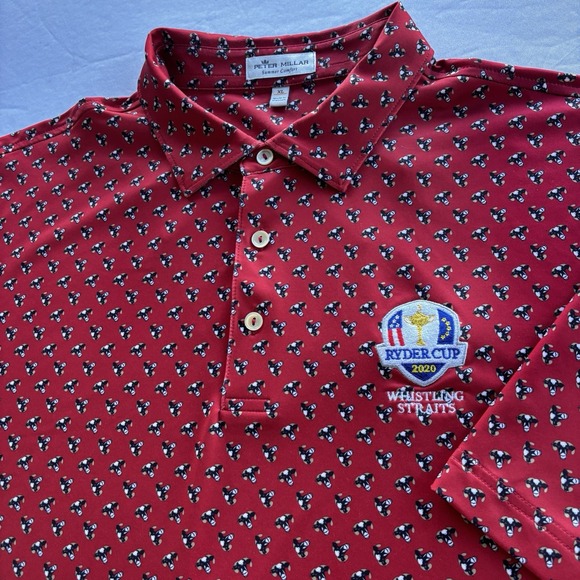 Peter Millar Other - Peter Millar XL Ryder‎ Cup 2020 Whistling Straits Polo Red Cow Print Golf Shirt